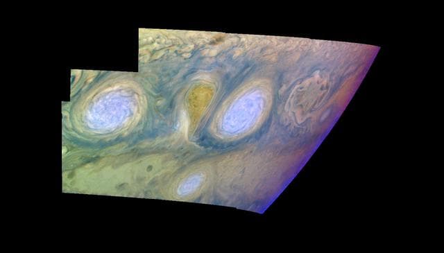 NASA image: Jupiter Long-lived White Ovals in False Color Time Set 4