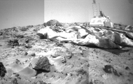 NASA image: Rover Camera Mosaic of Lander & Wedge