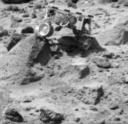 NASA image: Sojourner Doing a Wheelie on Wedge
