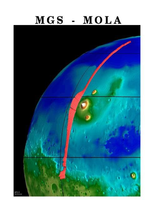 NASA image: MGS Mars Orbiter Laser MOLA Surface Topography of Northern Hemisphere