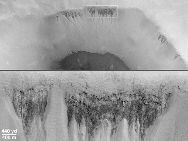 NASA image: Evidence for Recent Liquid Water on Mars: Seepage Sites in Aerobraking