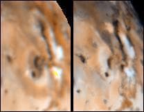 NASA image: Changes on Io around Maui and Amirani between Voyager 1 and Galileo Second Orbit