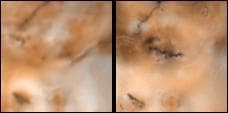 NASA image: Changes on Io around Volund between Voyager 1 and Galileo Second Orbit