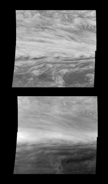 NASA image: Jupiter Belt-Zone Boundary in Near-Infrared and Violet Light