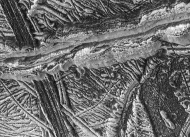 NASA image: Dark and Bright Ridges on Europa