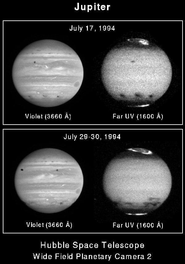 NASA image: Jupiter Upper Atmospheric Winds Revealed in Ultraviolet Images by Hubble Telescope