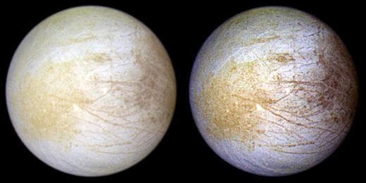 NASA image: Europa Global Views in Natural and Enhanced Colors