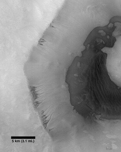 NASA image: Seepage and Ponding within a Southern Hemisphere Crater