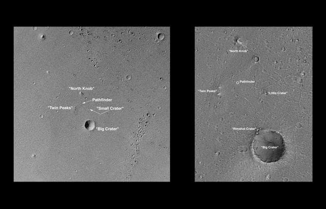NASA image: Pathfinder Landing Site Observed by Mars Orbiter Camera