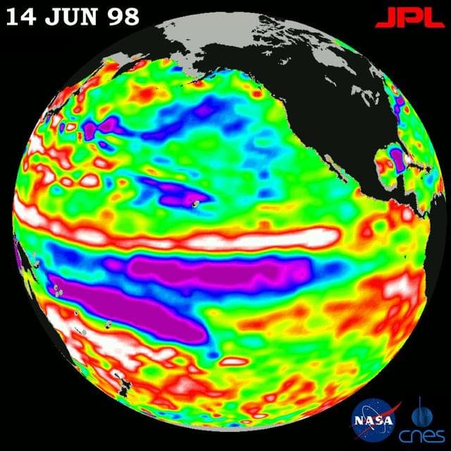 NASA image: TOPEX/El Niño Watch - El Niño in Retreat, Pacific in Transition, June 14, 1998