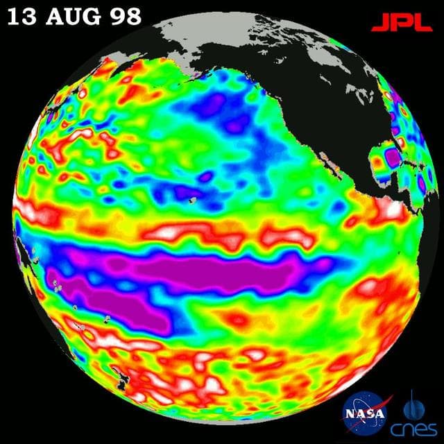NASA image: TOPEX/El Niño Watch - Little Change in Pacific, August 13, 1998