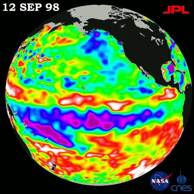 NASA image: TOPEX/El Niño Watch - Satellite Shows Pacific Running Hot and Cold, September 12, 1998