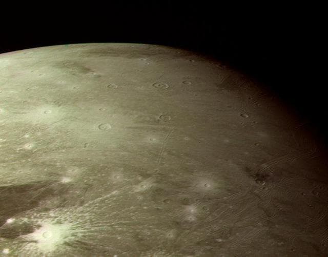 NASA image: Bright Ray Craters in Ganymede Northern Hemisphere