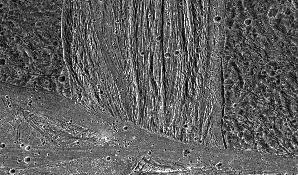 NASA image: Swaths of Grooved Terrain on Ganymede