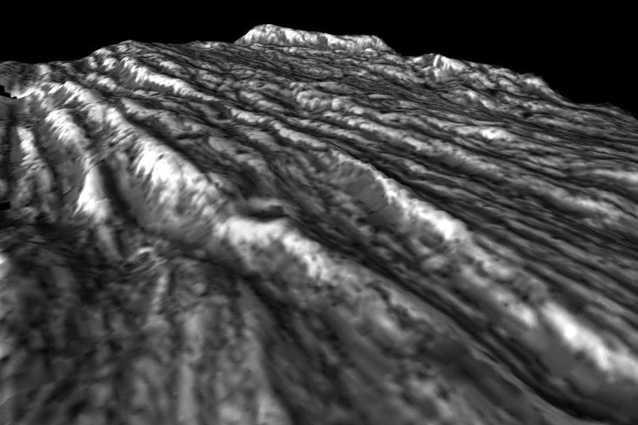 NASA image: Perspective View of Bright Ridges in Uruk Sulcus