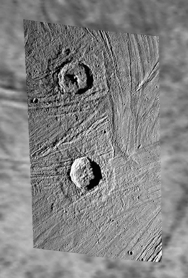 NASA image: Pedestal Craters Gula and Achelous on Ganymede