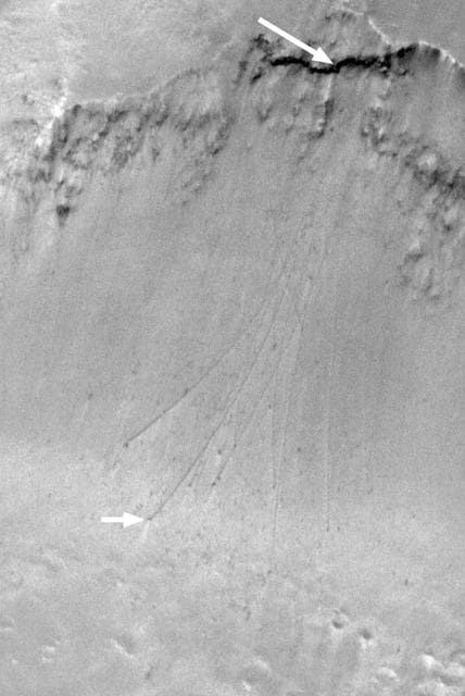 NASA image: Boulder Tracks on Schiaparelli Basin South Wall