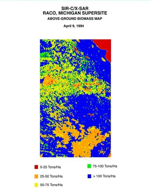 NASA image: Space Radar Image of Raco Biomass Map