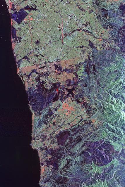 NASA image: Space Radar Image of Orange County, California annotated version