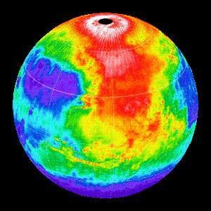 NASA image: Martian Temperatures Measured by the Thermal Emission Spectrometer TES. Pathfinder Landing Aite View