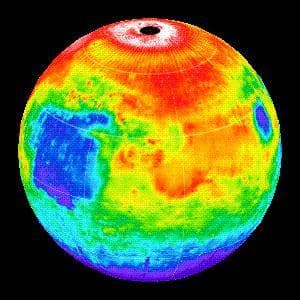 NASA image: Martian Temperatures Measured by the Thermal Emission Spectrometer TES. Isidis Planitia View