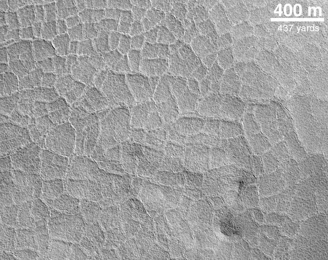 NASA image: Indications of Subsurface Ice: Polygons on the Northern Plains