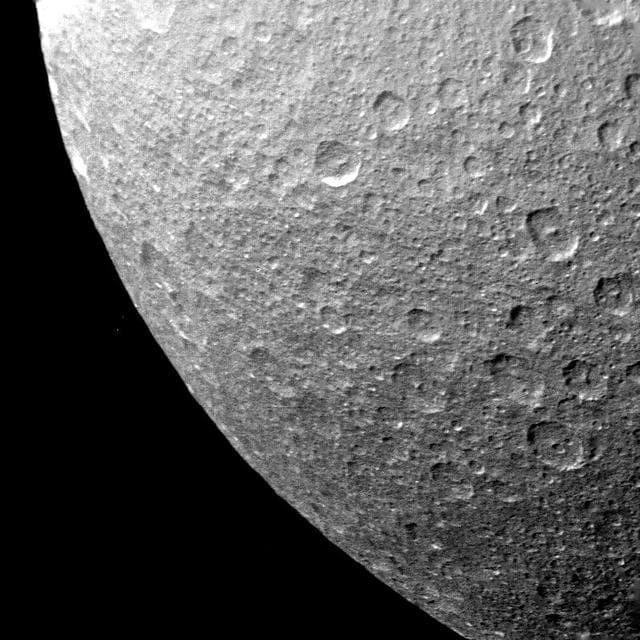NASA image: Rhea - Multiple Impact Craters