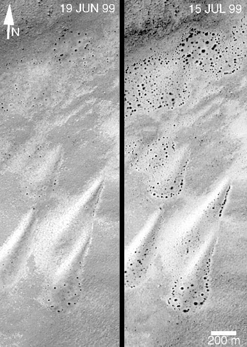 NASA image: Defrosting Polar Dunes--Changes Over a 26-Day Period