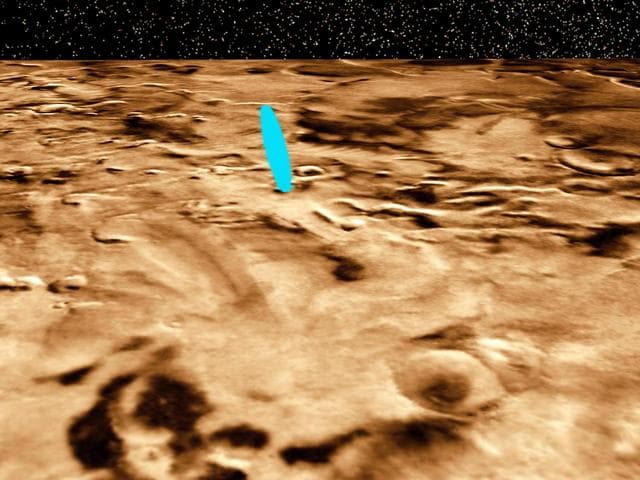 NASA image: Proposed Mars Polar Lander Landing Site Perspective View 1