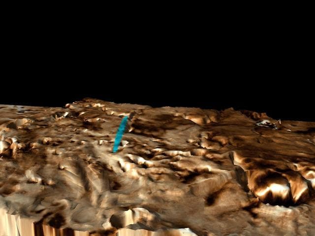 NASA image: Proposed Mars Polar Lander Landing Site Perspective View 3