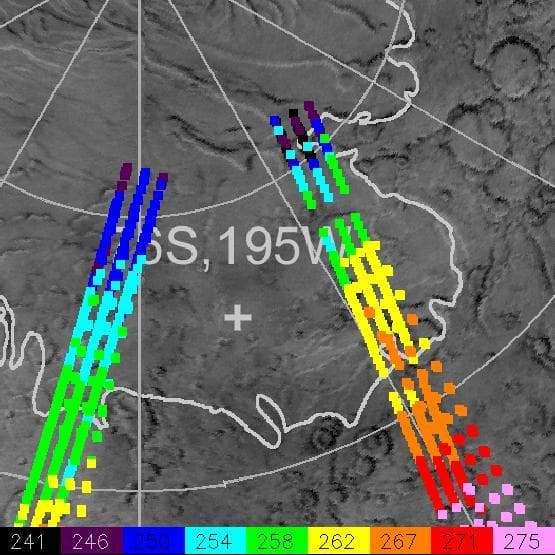 NASA image: Mars Polar Lander Landing Site Noon-time Temperatures