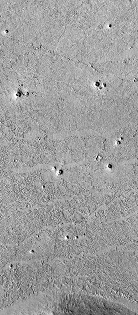 NASA image: Possible Rootless Cones or Pseudo craters on Mars