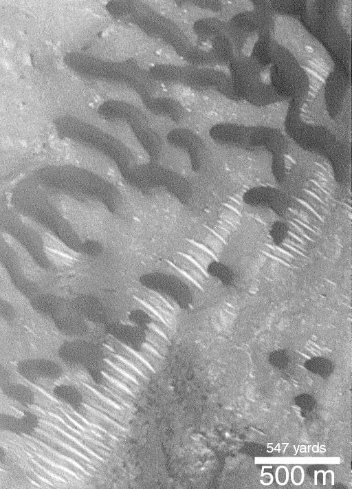 NASA image: Dark Dunes Over-riding Bright Dunes