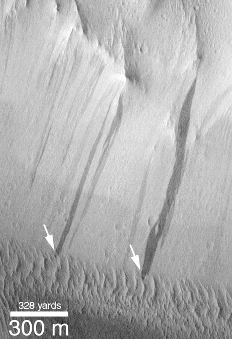 NASA image: Dark Streaks Over-riding Inactive Dunes