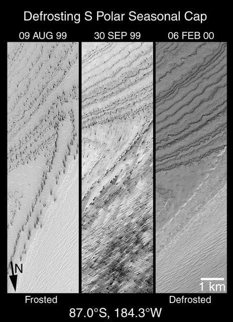 NASA image: A High-Resolution Look at the Spring Thaw of the Martian South Polar Cap