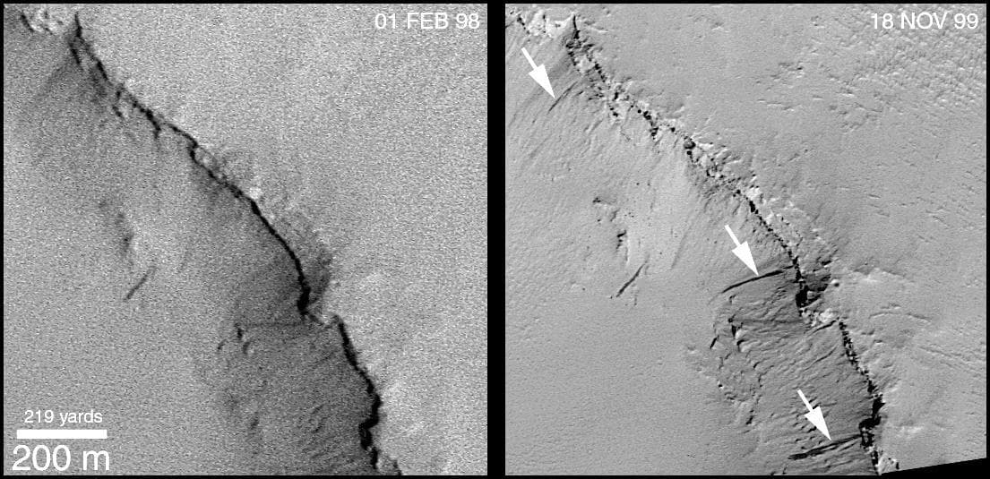 NASA image: Recent Movements: New Landslides in Less than 1 Martian Year