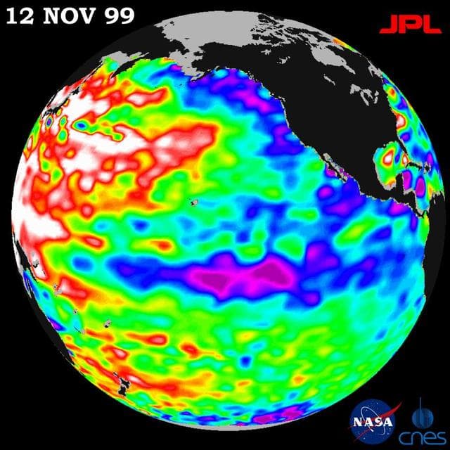 NASA image: TOPEX/El Niño Watch - Mild La Niña Conditions Developing, November 12, 1999
