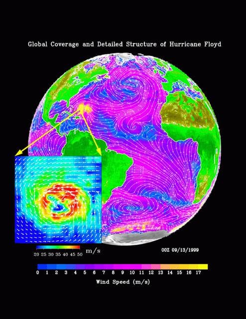 NASA image: SeaWinds Global Coverage with Detail of Hurricane Floyd