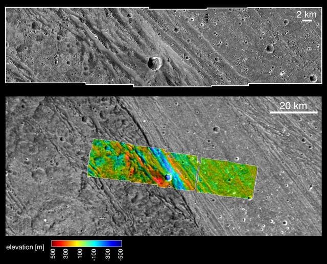 NASA image: Bright-dark boundary and topographical model