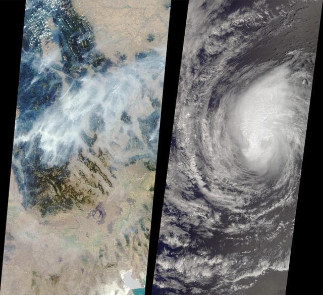 NASA image: MISR Images Forest Fires and Hurricane