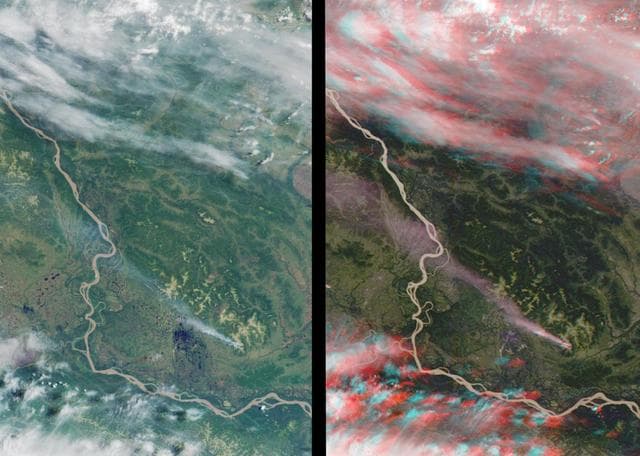 NASA image: MISR Stereo Imaging Distinguishes Smoke from Cloud