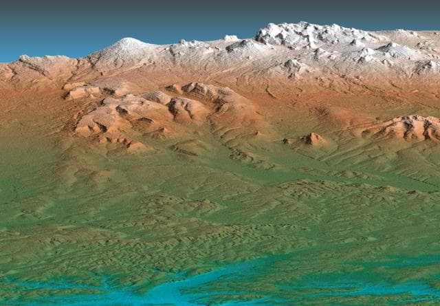 NASA image: Perspective View, Kamchatka Peninsula, Russia
