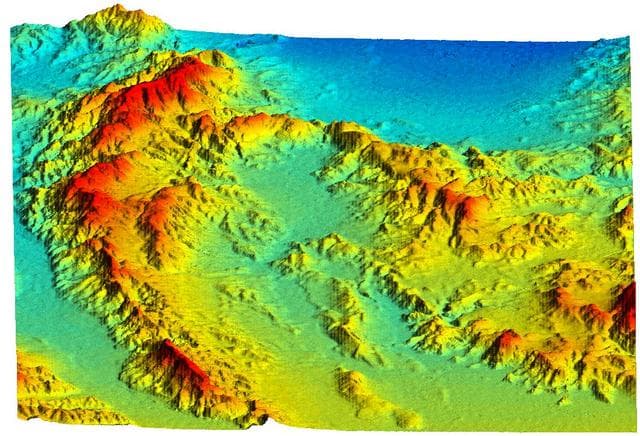 NASA image: Simi Valley, California, Perspective View of Shaded Relief, Color as Height