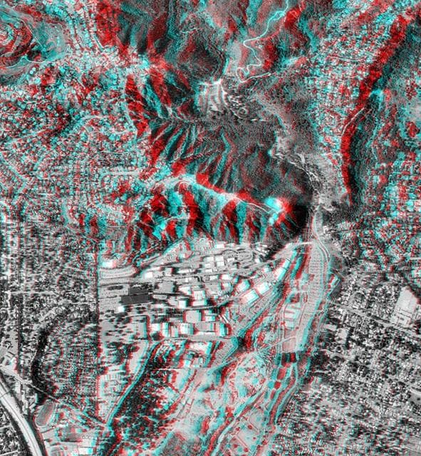 NASA image: Pasadena, California Anaglyph with Aerial Photo Overlay