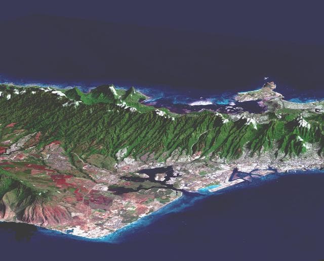 NASA image: Perspective view, Landsat Overlay Oahu, Hawaii