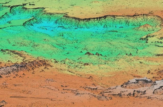 NASA image: Perspective view of shaded relief, color as height, Patagonia, Argentina