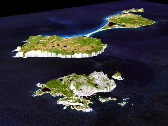 NASA image: 3-D Perspective View, Miquelon and Saint Pierre Islands