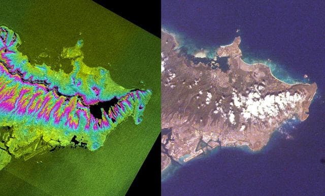 NASA image: SRTM Radar Image, Wrapped Color as Height/EarthKam Optical Honolulu, Hawaii