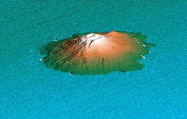 NASA image: Perspective View of Shaded Relief with Color as Height, Miyake-Jima, Japan