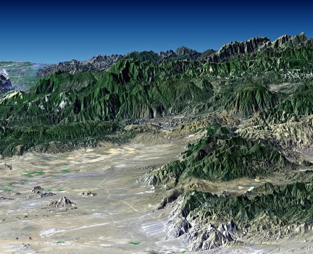 NASA image: Perspective with Landsat Overlay: Mojave to Ventura, California